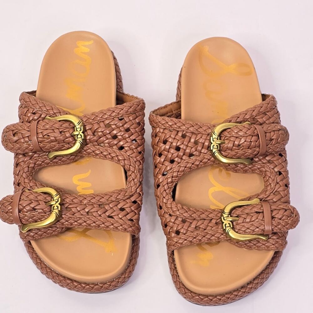 Pre-Loved Sam Edelman Reid Brown Woven Buckle Slide Sandals